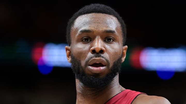 Miami Heat forward Andrew Wiggins (22) looks on (Mandatory Credit: Sam Navarro-Imagn Images) Miami Heat forward Andrew Wiggins (22) looks on (Mandatory Credit: Sam Navarro-Imagn Images)