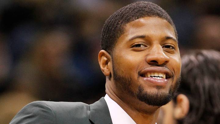 Jan 25, 2015; Orlando, FL, USA; Indiana Pacers forward Paul George smiles during the second half against the Orlando Magic at Amway Center. Indiana Pacers defeated the Orlando Magic 106-99. Mandatory Credit: Kim Klement-USA TODAY Sports Jan 25, 2015; Orlando, FL, USA; Indiana Pacers forward Paul George smiles during the second half against the Orlando Magic at Amway Center. Indiana Pacers defeated the Orlando Magic 106-99. Mandatory Credit: Kim Klement-USA TODAY Sports