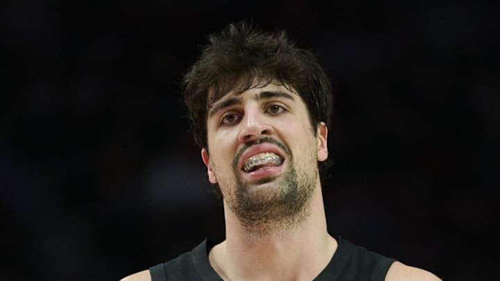 Portland Trail Blazers forward Deni Avdija reacts to a play during the second half against the Dallas Mavericks.