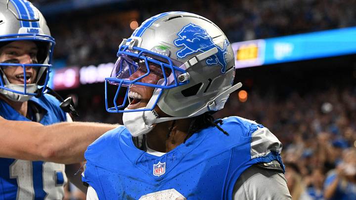 Sep 27, 2026; Detroit, Michigan, USA; Detroit Lions running back Jahmyr Gibbs (0) and wide receiver Isaac TeSlaa (18) celebrates after Gibbs runs for a touchdown against the New York Jets during the third quarter at Ford Field. Mandatory Credit: Lon Horwedel-Imagn Images Sep 27, 2026; Detroit, Michigan, USA; Detroit Lions running back Jahmyr Gibbs (0) and wide receiver Isaac TeSlaa (18) celebrates after Gibbs runs for a touchdown against the New York Jets during the third quarter at Ford Field. Mandatory Credit: Lon Horwedel-Imagn Images