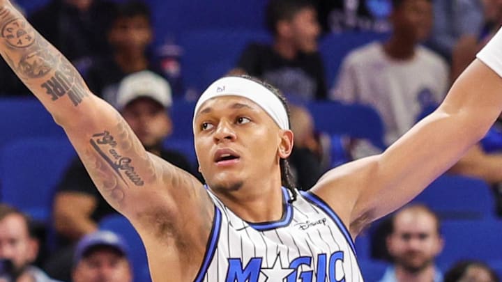 New Orleans Pelicans forward Herbert Jones shoots against Orlando Magic forward Paolo Banchero. New Orleans Pelicans forward Herbert Jones shoots against Orlando Magic forward Paolo Banchero.