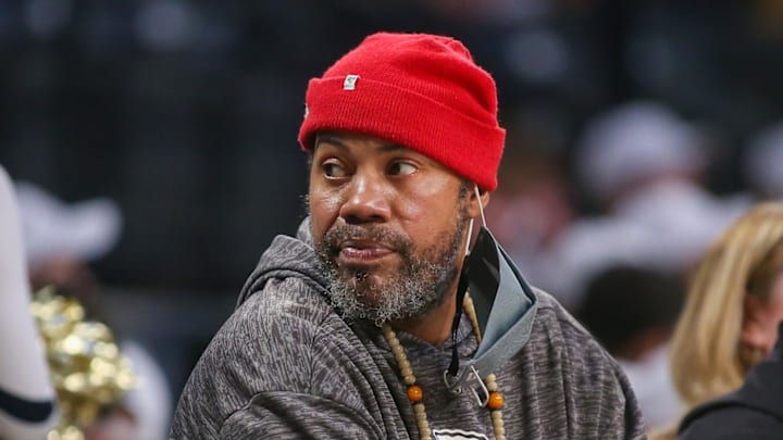 Former NBA player Rasheed Wallace watches a game between the Georgia Tech Yellow Jackets and Pittsburgh Panthers in the second half at McCamish Pavilion.