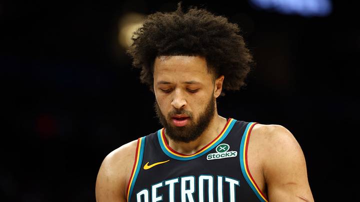 Jan 29, 2026; Phoenix, Arizona, USA; Detroit Pistons guard Cade Cunningham (2) reacts against the Phoenix Suns in the first half at Mortgage Matchup Center. Mandatory Credit: Mark J. Rebilas-Imagn Images