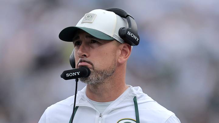 Sep 20, 2026; East Rutherford, New Jersey, USA;  Green Bay Packers head coach Matt LaFleur on the sidelines during the fourth quarter against the New York Jets at MetLife Stadium.  Mandatory Credit: Brad Penner-Imagn Images