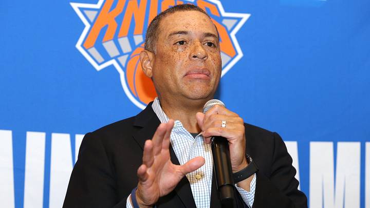 Sep 30, 2019; New York, NY, USA; New York Knicks general manager Scott Perry speaks to the media during media day at the MSG training center in Greenburgh, NY. Mandatory Credit: Brad Penner-Imagn Images