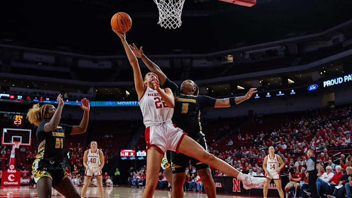 Nebraska forward Natalie Potts fights to score against Southeastern Louisiana on Nov. 9, 2024. Nebraska forward Natalie Potts fights to score against Southeastern Louisiana on Nov. 9, 2024.