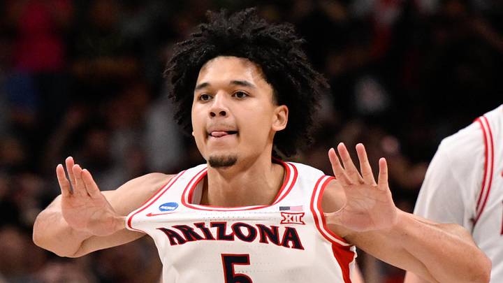 Mar 28, 2026; San Jose, CA, USA; Arizona Wildcats guard Brayden Burries (5) celebrates after an Elite Eight game against the Purdue Boilermakers of the West Regional of the men's 2026 NCAA Tournament at SAP Center. Mandatory Credit: Eakin Howard-Imagn Images Mar 28, 2026; San Jose, CA, USA; Arizona Wildcats guard Brayden Burries (5) celebrates after an Elite Eight game against the Purdue Boilermakers of the West Regional of the men's 2026 NCAA Tournament at SAP Center. Mandatory Credit: Eakin Howard-Imagn Images