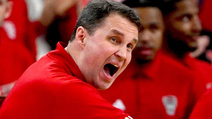 Feb 17, 2026; Raleigh, North Carolina, USA; NC State Wolfpack head coach Will Wade reacts during the first half against the North Carolina Tar Heels at Lenovo Center. Mandatory Credit: Zachary Taft-Imagn Images Feb 17, 2026; Raleigh, North Carolina, USA; NC State Wolfpack head coach Will Wade reacts during the first half against the North Carolina Tar Heels at Lenovo Center. Mandatory Credit: Zachary Taft-Imagn Images