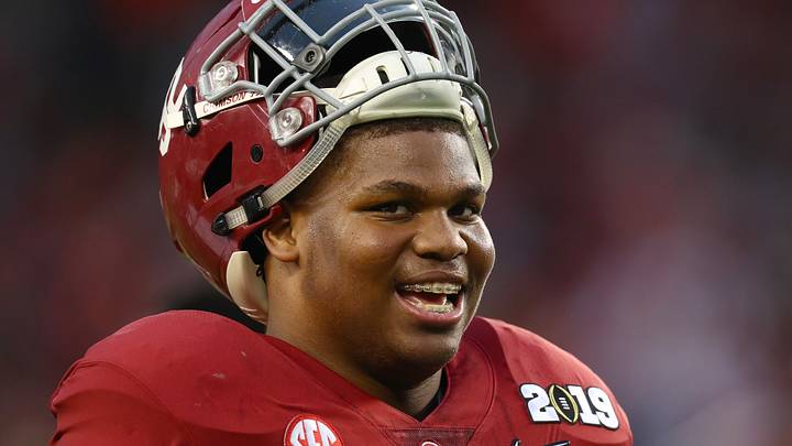 Alabama Crimson Tide defensive tackle Quinnen Williams (92) smiles prior to the game against the Clemson Tigers during the 2019 College Football Playoff Championship game at Levi's Stadium. Alabama Crimson Tide defensive tackle Quinnen Williams (92) smiles prior to the game against the Clemson Tigers during the 2019 College Football Playoff Championship game at Levi's Stadium.