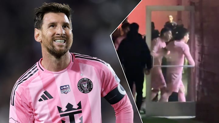 Lionel Messi (left) was filmed walking after the referees. Lionel Messi (left) was filmed walking after the referees.