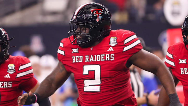 Texas Tech's Lee Hunter runs to the sideline after making a tackle against BYU during the Big 12 Conference championship football game, Saturday, Nov. 6, 2025, at AT&T Stadium in Arlington.