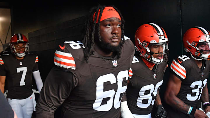 Aug 17, 2023; Philadelphia, Pennsylvania, USA; Cleveland Browns offensive tackle James Hudson III
