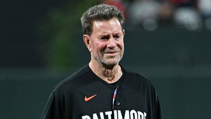 Sep 29, 2023; Baltimore, Maryland, USA;  Hall of fame baseball Jim Palmer stands ion the pitcher's mound during a pregame ceremony before the game between the Baltimore Orioles and the Boston Red Sox at Oriole Park at Camden Yards. Mandatory Credit: Tommy Gilligan-USA TODAY Sports