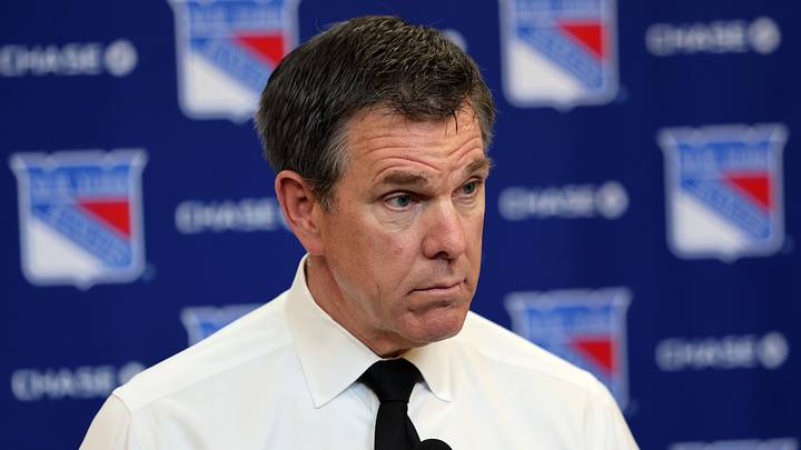 Apr 5, 2026; New York, New York, USA; New York Rangers head coach Mike Sullivan speaks to reporters after an 8-1 win against the Washington Capitals at Madison Square Garden. Mandatory Credit: Danny Wild-Imagn Images