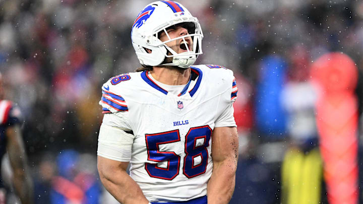 Buffalo Bills linebacker Matt Milano reacts after a sack against the New England Patriots.