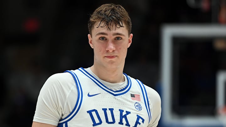 Dec 4, 2024; Durham, North Carolina, USA; Duke Blue Devils forward Cooper Flagg (2) during the second half against the Auburn Tigers at Cameron Indoor Stadium. The Blue Devils won 84-78. Mandatory Credit: Rob Kinnan-Imagn Images Dec 4, 2024; Durham, North Carolina, USA; Duke Blue Devils forward Cooper Flagg (2) during the second half against the Auburn Tigers at Cameron Indoor Stadium. The Blue Devils won 84-78. Mandatory Credit: Rob Kinnan-Imagn Images