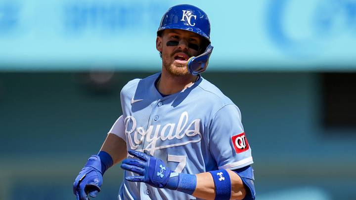 May 7, 2026; Kansas City, Missouri, USA; Kansas City Royals shortstop Bobby Witt Jr. (7) rounds the bases after hitting a home run during the seventh inning against the Cleveland Guardians at Kauffman Stadium. Mandatory Credit: Jay Biggerstaff-Imagn Images