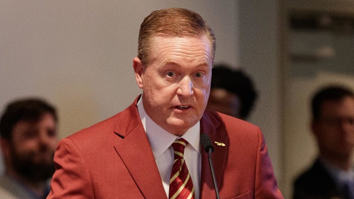 Florida State University Athletic Director Michael Alford speaks in favor of the proposed funding for Doak Campbell Stadium during a Blueprint meeting at City Hall on Thursday, Feb. 24, 2022.

Blueprint Doak Vote047