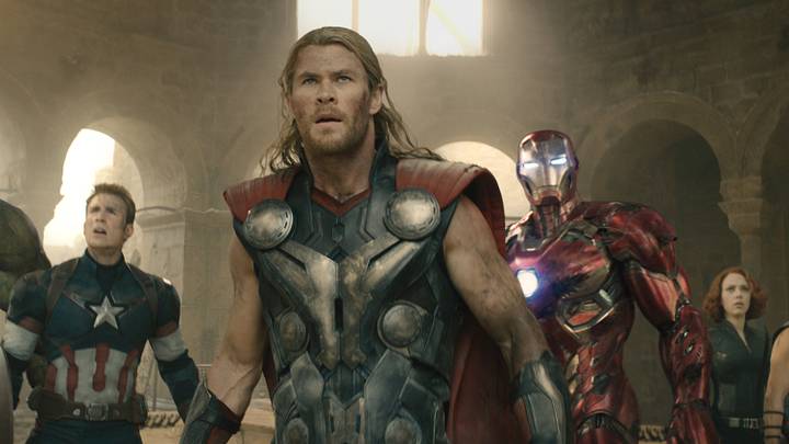 Hulk (Mark Ruffalo), Captain America (Chris Evans), Thor (Chris Hemsworth), Iron Man (Robert Downey Jr.), Black Widow (Scarlett Johansson), and Hawkeye (Jeremy Renner) in Marvel Studios' Avengers: Age Of Ultron.