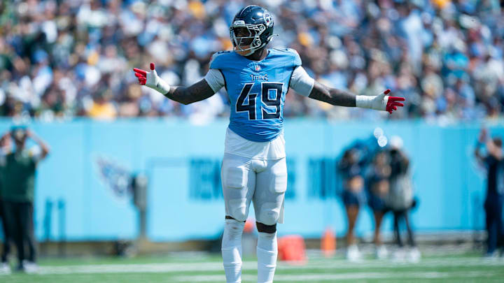Tennessee Titans linebacker Arden Key (49). Tennessee Titans linebacker Arden Key (49).