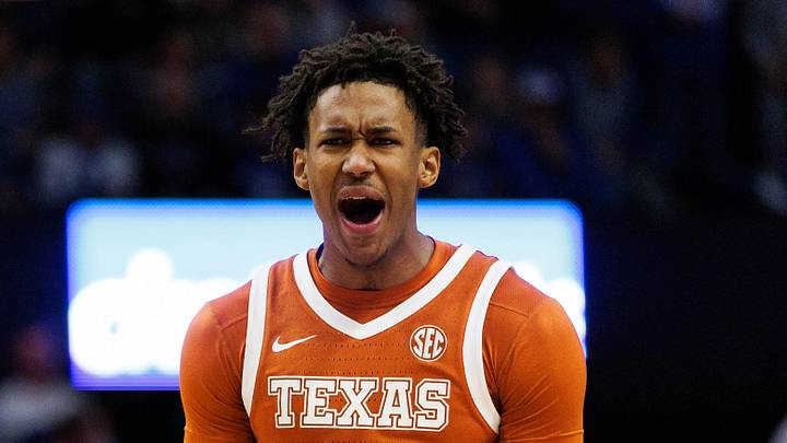Texas Longhorns forward Dailyn Swain (3) celebrates after center Matas Vokietaitis (8) scores a basket during the first half against the Kentucky Wildcats at Rupp Arena at Central Bank Center on January 21, 2026. Texas Longhorns forward Dailyn Swain (3) celebrates after center Matas Vokietaitis (8) scores a basket during the first half against the Kentucky Wildcats at Rupp Arena at Central Bank Center on January 21, 2026.