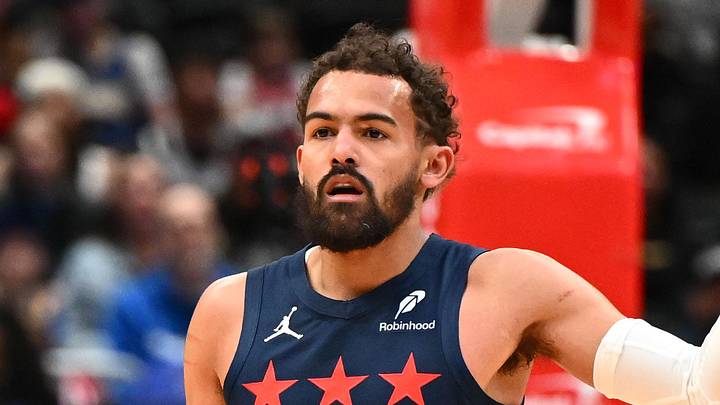 Mar 16, 2026; Washington, District of Columbia, USA; Washington Wizards guard Trae Young (3) on the court against the Golden State Warriors during the first half at Capital One Arena. Mandatory Credit: Brad Mills-Imagn Images