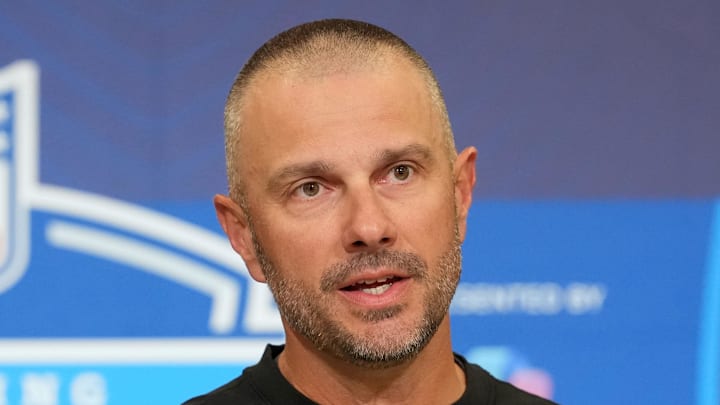 Las Vegas Raiders general manager John Spytek speaks at the NFL Scouting Combine.