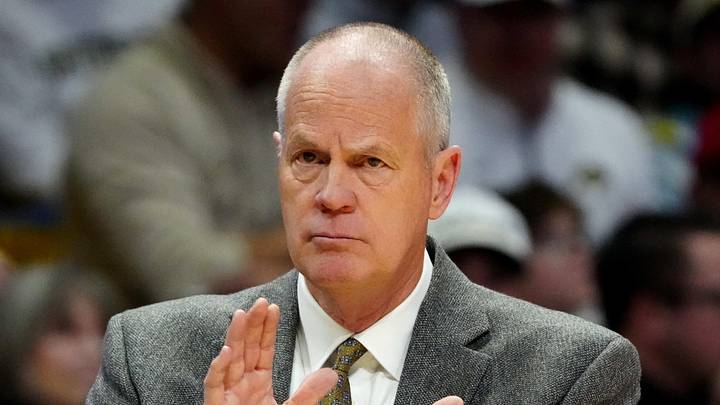 Mar 7, 2026; Boulder, Colorado, USA; Colorado Buffaloes head coach Tad Boyle reacts in the first half against the Arizona Wildcats at the CU Events Center. Mandatory Credit: Ron Chenoy-Imagn Images
