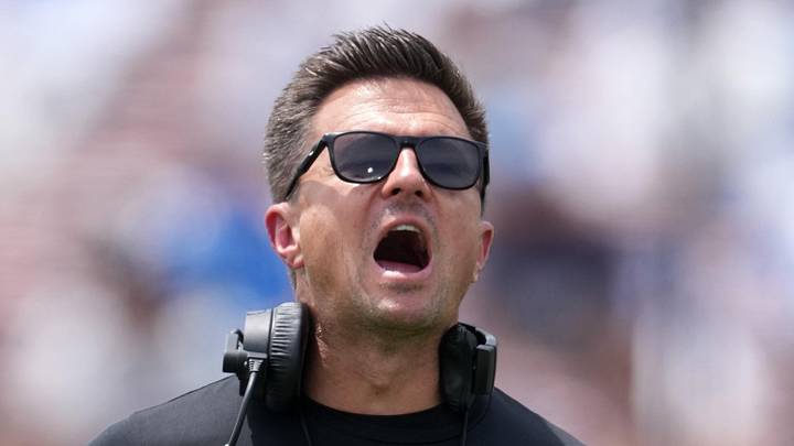 May 2, 2026; Pasadena, CA, USA; UCLA Bruins coach Bob Chesney reacts during the spring game at Rose Bowl. Mandatory Credit: Kirby Lee-Imagn Images May 2, 2026; Pasadena, CA, USA; UCLA Bruins coach Bob Chesney reacts during the spring game at Rose Bowl. Mandatory Credit: Kirby Lee-Imagn Images