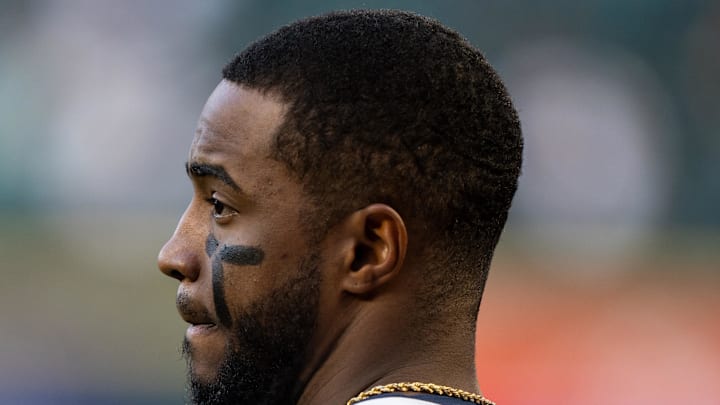 Seattle Mariners right fielder Victor Robles (10) is pictured before a game against the San Diego Padres at T-Mobile Park in 2024. 
