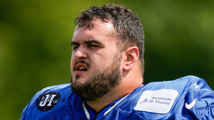 Indianapolis Colts offensive tackle Matt Goncalves stands on the field
