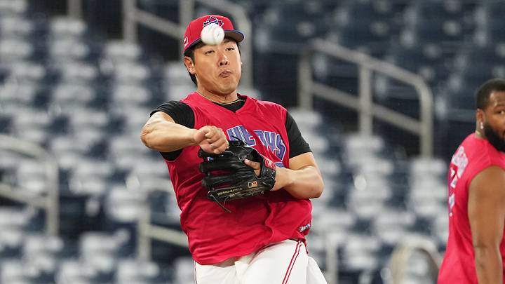 Toronto Blue Jays third baseman Kazuma Okamoto. Toronto Blue Jays third baseman Kazuma Okamoto.