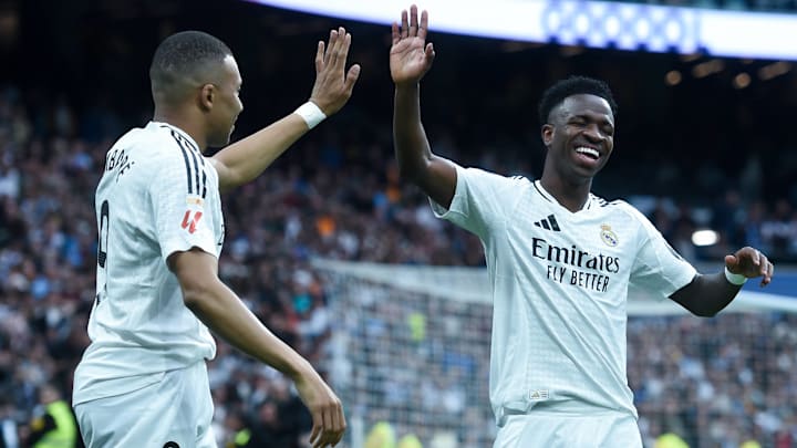 Kylian Mbappé (left) and Vinícius Júnior will lead Real Madrid's attack against Barcelona.