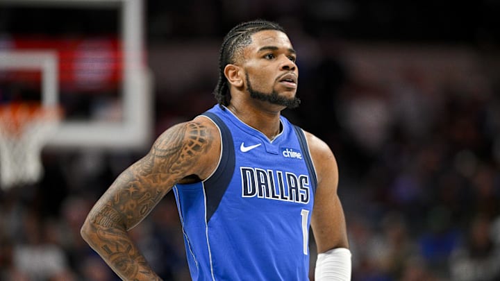 Jan 13, 2024; Dallas, Texas, USA; Dallas Mavericks guard Jaden Hardy (1) in action during the game between the Dallas Mavericks and the New Orleans Pelicans at the American Airlines Center. Mandatory Credit: Jerome Miron-Imagn Images