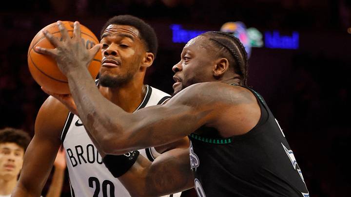 Dec 27, 2025; Minneapolis, Minnesota, USA; Minnesota Timberwolves forward Julius Randle (30) drives past Brooklyn Nets center Day'Ron Sharpe (20) in the first quarter at Target Center. Mandatory Credit: Bruce Kluckhohn-Imagn Images Dec 27, 2025; Minneapolis, Minnesota, USA; Minnesota Timberwolves forward Julius Randle (30) drives past Brooklyn Nets center Day'Ron Sharpe (20) in the first quarter at Target Center. Mandatory Credit: Bruce Kluckhohn-Imagn Images