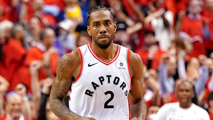 Jun 10, 2019; Toronto, Ontario, CAN; Toronto Raptors forward Kawhi Leonard (2) reacts during the fourth quarter against the Golden State Warriors in game five of the 2019 NBA Finals at Scotiabank Arena. Mandatory Credit: Kyle Terada-USA TODAY Sports