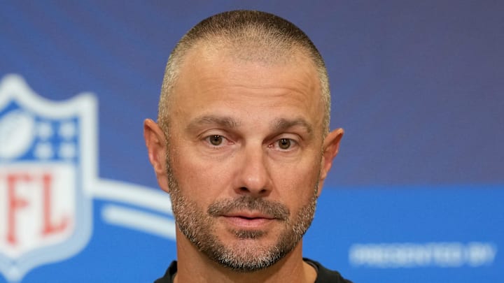 Las Vegas Raiders general manager John Spytek speaks at the NFL Scouting Combine. Las Vegas Raiders general manager John Spytek speaks at the NFL Scouting Combine.