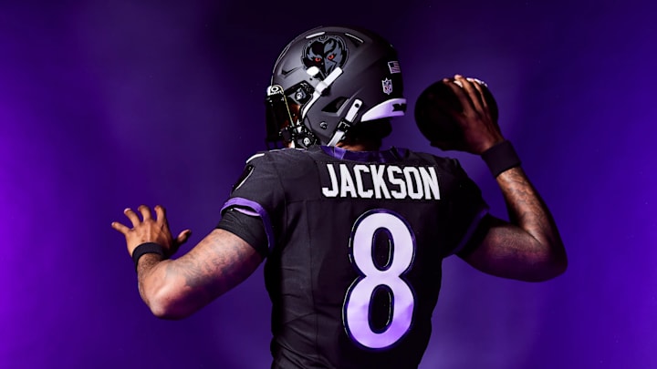 Lamar Jackson in the Ravens’ new alternate jersey.