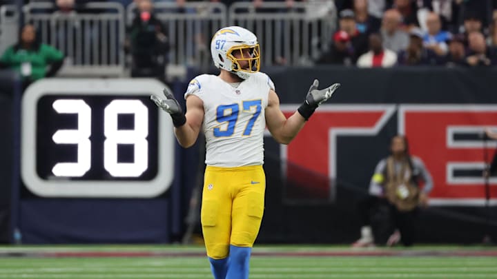 Jan 11, 2025; Houston, Texas, USA; Los Angeles Chargers outside linebacker Joey Bosa (97).
