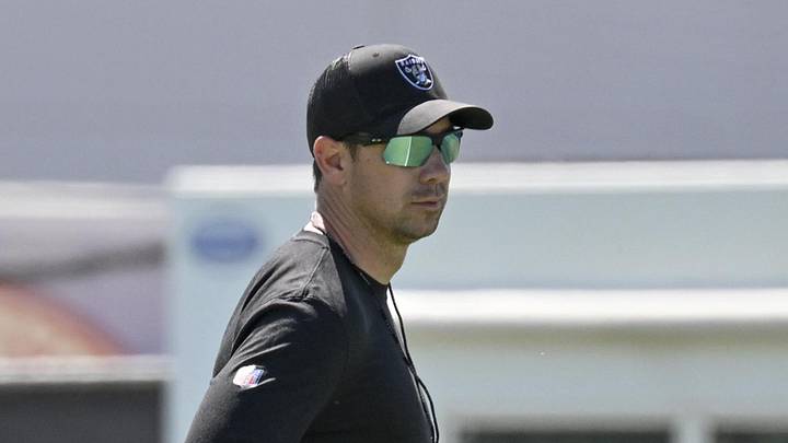 May 20, 2026; Henderson, NV, USA; Las Vegas Raiders head coach Klint Kubiak looks on during organized team activities at Intermountain Health Performance Center. Mandatory Credit: Candice Ward-Imagn Images May 20, 2026; Henderson, NV, USA; Las Vegas Raiders head coach Klint Kubiak looks on during organized team activities at Intermountain Health Performance Center. Mandatory Credit: Candice Ward-Imagn Images