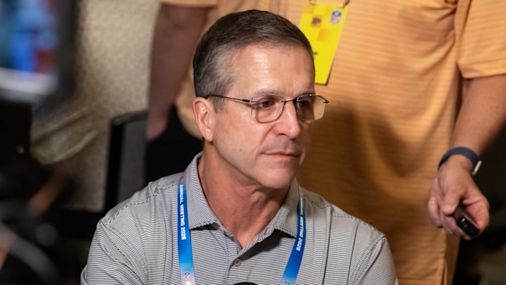 Mar 30, 2026; Phoenix, AZ, USA; New York Giants head coach John Harbaugh during the 2026 NFL Annual League Meeting at the Arizona Biltmore.  