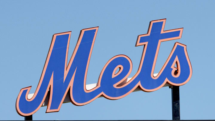 Mar 26, 2022; Port St. Lucie, Florida, USA; The New York Mets logo stands in center field before the game against the Washington Nationals at Clover Park. Mandatory Credit: Reinhold Matay-Imagn Images Mar 26, 2022; Port St. Lucie, Florida, USA; The New York Mets logo stands in center field before the game against the Washington Nationals at Clover Park. Mandatory Credit: Reinhold Matay-Imagn Images