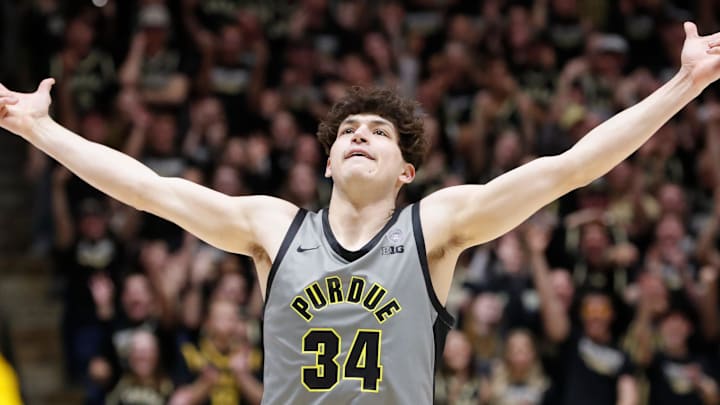 Purdue Boilermakers forward Raleigh Burgess (34) celebrates after scoring 