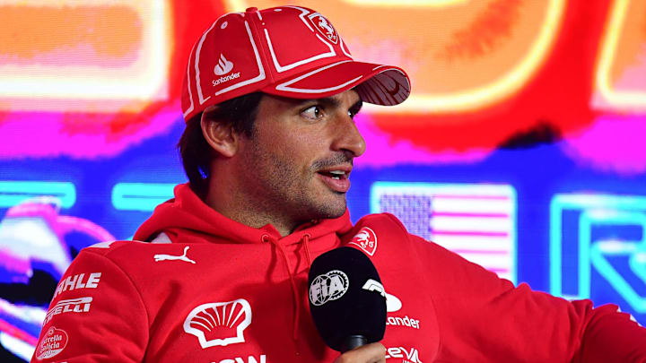 Nov 15, 2023; Las Vegas, Nevada, USA; Scuderia Ferrari driver Carlos Sainz Jr. of Spain speaks