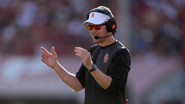 Aug 30, 2025; Los Angeles, California, USA; Southern California Trojans head coach Lincoln Riley watches from the sidelines against the Missouri State Bears in the first half at United Airlines Field at Los Angeles Memorial Coliseum. Mandatory Credit: Kirby Lee-Imagn Images Aug 30, 2025; Los Angeles, California, USA; Southern California Trojans head coach Lincoln Riley watches from the sidelines against the Missouri State Bears in the first half at United Airlines Field at Los Angeles Memorial Coliseum. Mandatory Credit: Kirby Lee-Imagn Images