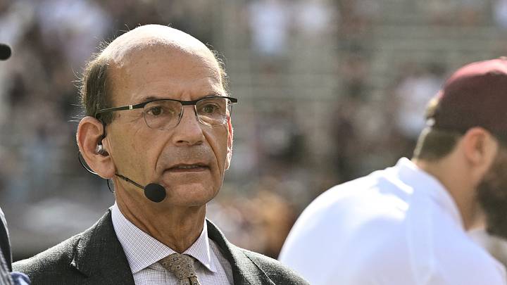 SEC Nation's Paul Finebaum speaks on set. SEC Nation's Paul Finebaum speaks on set.