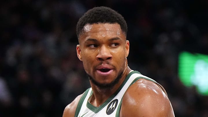 Milwaukee Bucks forward Giannis Antetokounmpo celebrates against the LA Clippers in the second half at Intuit Dome.