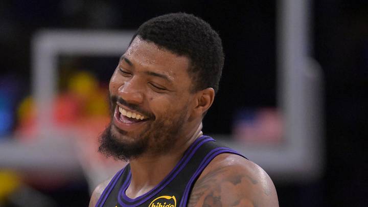 Apr 21, 2026; Los Angeles, California, USA; Los Angeles Lakers guard Marcus Smart (36) smiles on the court during the second half of game two of the first round of the 2026 NBA Playoffs against the Houston Rockets at Crypto.com Arena. Mandatory Credit: Jayne Kamin-Oncea-Imagn Images Apr 21, 2026; Los Angeles, California, USA; Los Angeles Lakers guard Marcus Smart (36) smiles on the court during the second half of game two of the first round of the 2026 NBA Playoffs against the Houston Rockets at Crypto.com Arena. Mandatory Credit: Jayne Kamin-Oncea-Imagn Images