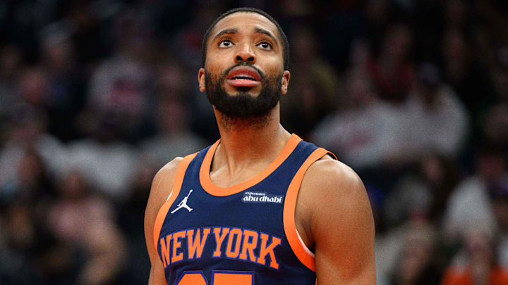 Dec 30, 2024; Washington, District of Columbia, USA; New York Knicks forward Mikal Bridges (25) looks on during the fourth quarter against the Washington Wizards at Capital One Arena. Mandatory Credit: Reggie Hildred-Imagn Images