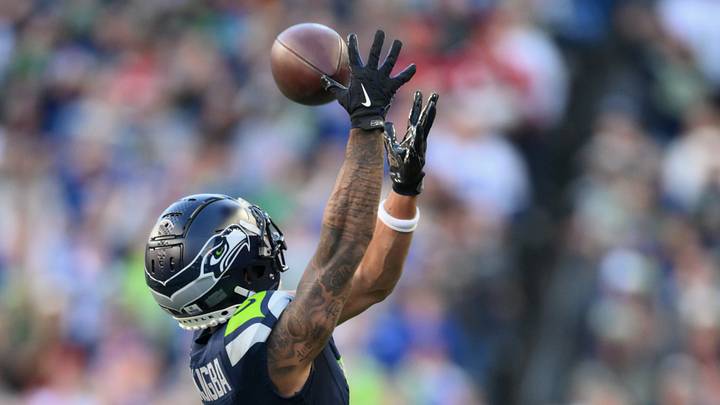 Oct 11, 2026; Seattle, Washington, USA; Seattle Seahawks wide receiver Jaxon Smith-Njigba (11) leaps but cannot catch a pass thrown by quarterback Sam Darnold (not pictured) against the San Francisco 49ers during the fourth quarter at Lumen Field. Mandatory Credit: Steven Bisig-Imagn Images Oct 11, 2026; Seattle, Washington, USA; Seattle Seahawks wide receiver Jaxon Smith-Njigba (11) leaps but cannot catch a pass thrown by quarterback Sam Darnold (not pictured) against the San Francisco 49ers during the fourth quarter at Lumen Field. Mandatory Credit: Steven Bisig-Imagn Images